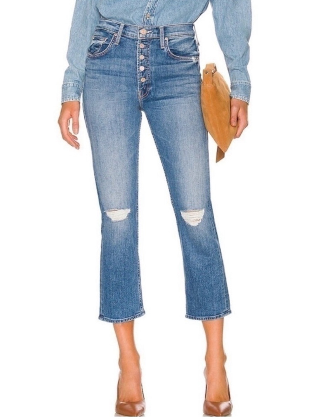Mother The Pixie Tomcat Crop Not Cut & Pasted Denim Jeans 26 EUC Button Fly Mid